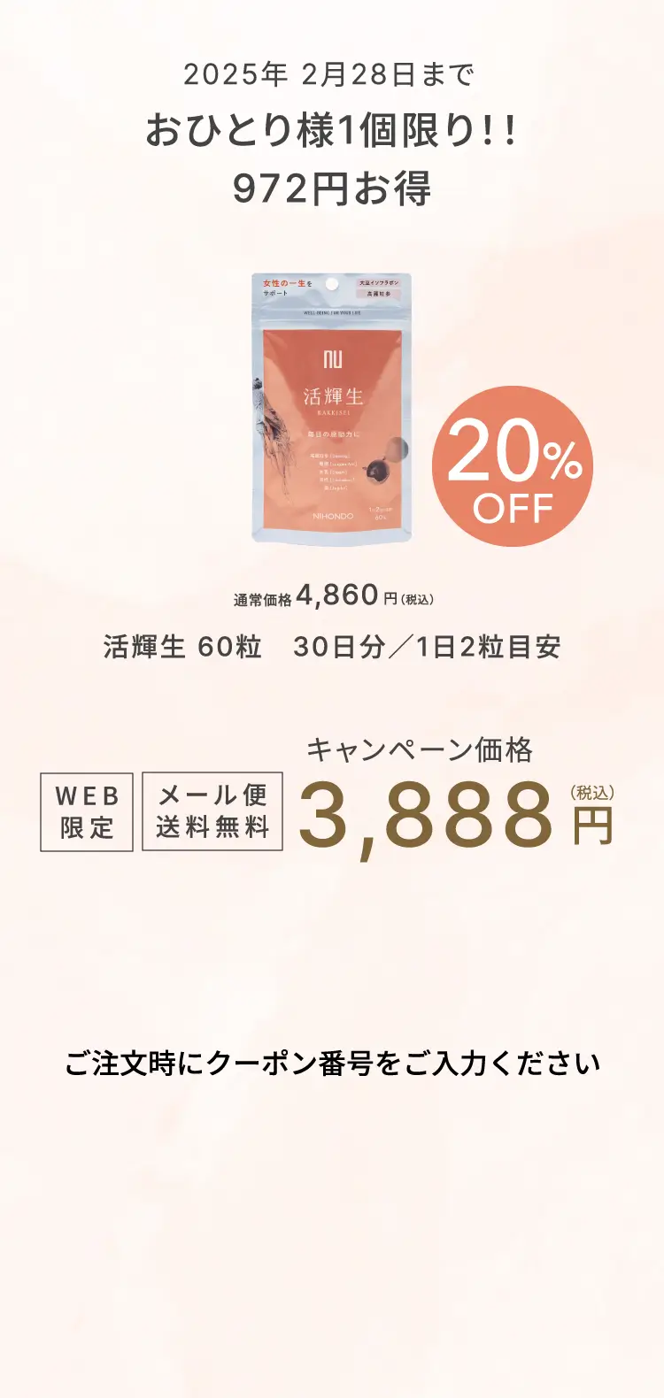 2025年 2月28日までおひとり様1個限り！！972円お得キャンペーン価格3,888円